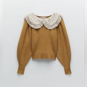 Zara Puff Sleeve Peter Pan Collar Sweater